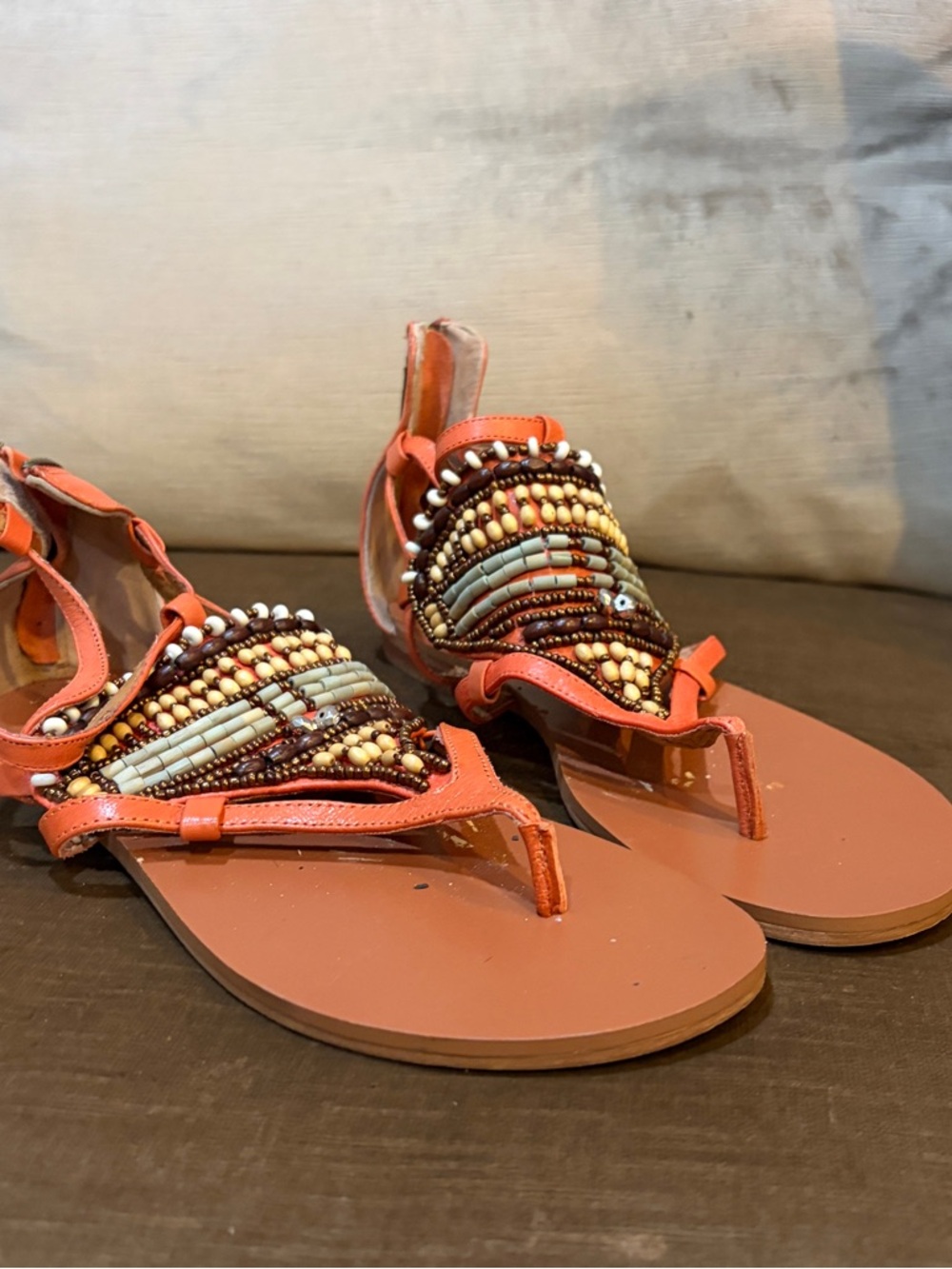 Nine West Coral Beaded T-Strap Sandals